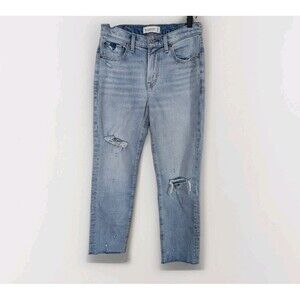 Abercrombie & Fitch Boyfriend Jeans Womens 25/0 Mid Rise Distressed Raw Hem Blue
